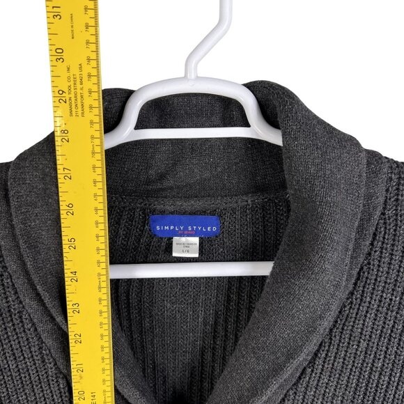 Vintage Shawl Collar Cardigan Mens L Cable Knit Gray Pockets Fisherman Sweater - Picture 10 of 16